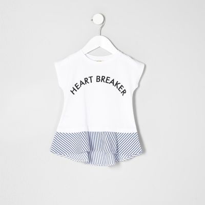Mini girls white heartbreaker peplum T-shirt